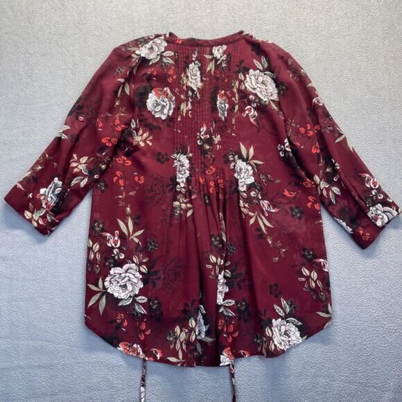 American Rag Tunic Blouse Top Womens Large  Red/Brown Floral Pattern 3/4 Sleeve - Picture 5 of 12